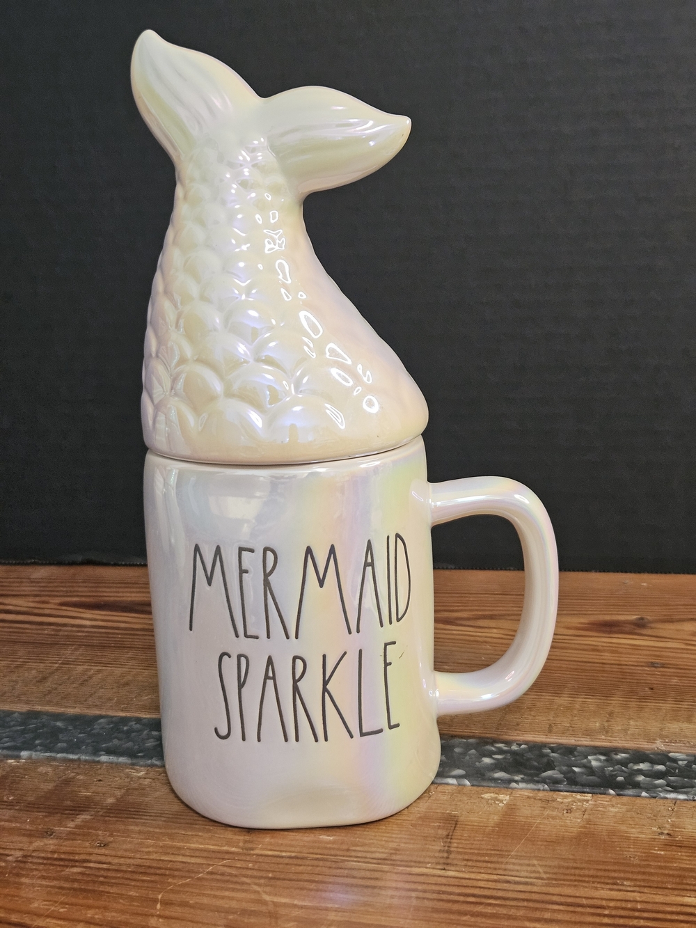 Rae Dunn Mermaid Sparkle Iridescent Mug with Mermaid Tail Lid